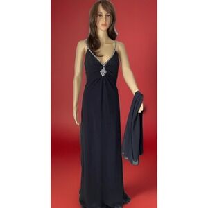 Nina Canacci Womens Black Beaded Spaghetti Straps Pageant Evening Gown Dress